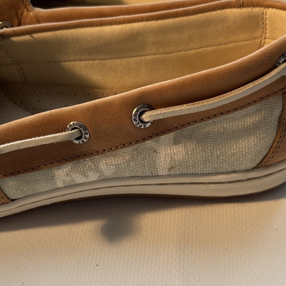 Sperry Tan Leather Boat Shoes Flats Lace Up Round Toe for Women - Picture 5 of 9